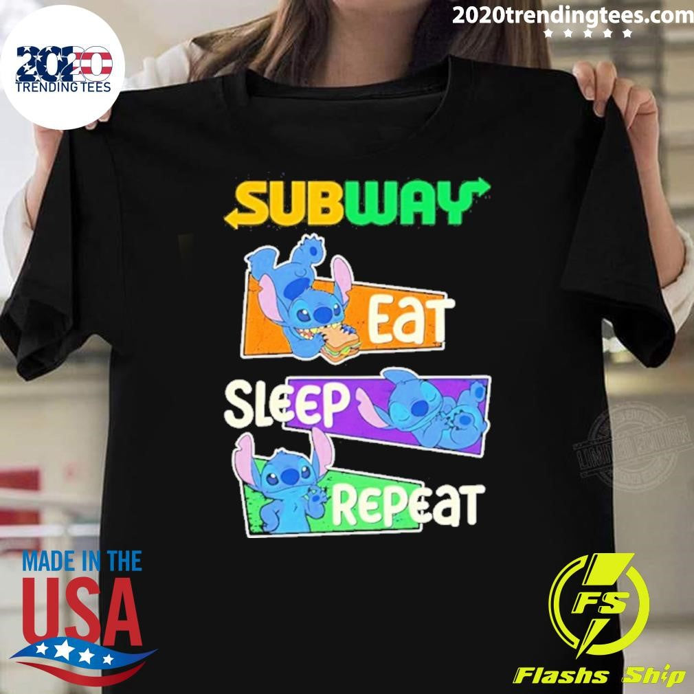 Stitch Eat Sleep Repeat Subway Logo Shirt