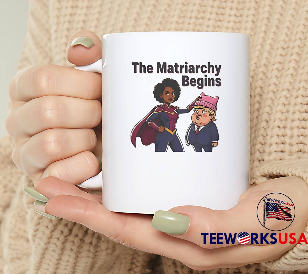 The Matriarchy Begins Superhero Placing Pussyhat on Trump T-Shirt