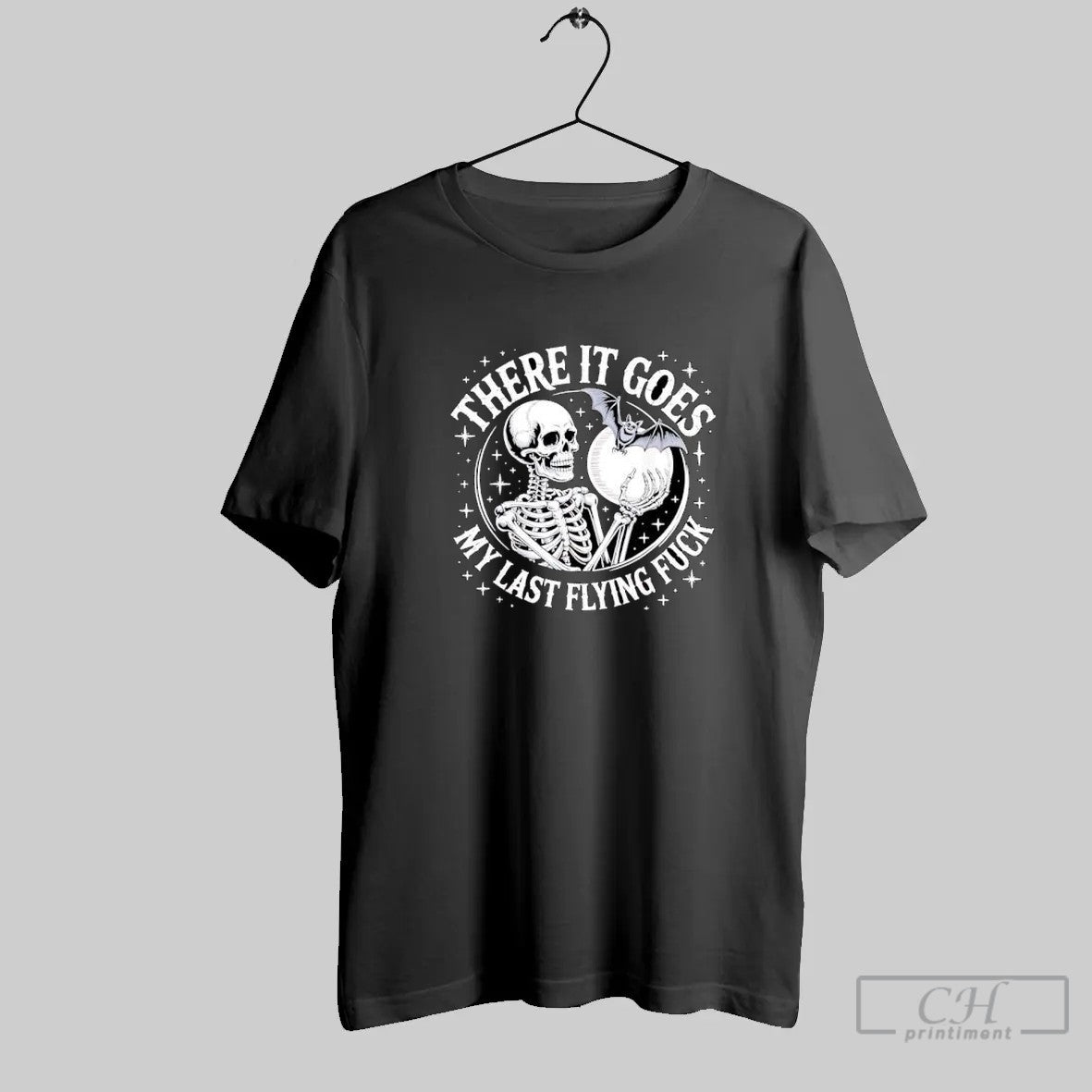 There It Goes My Last Flying Fuck Funny Skeleton Bat Moon Halloween T Shirt