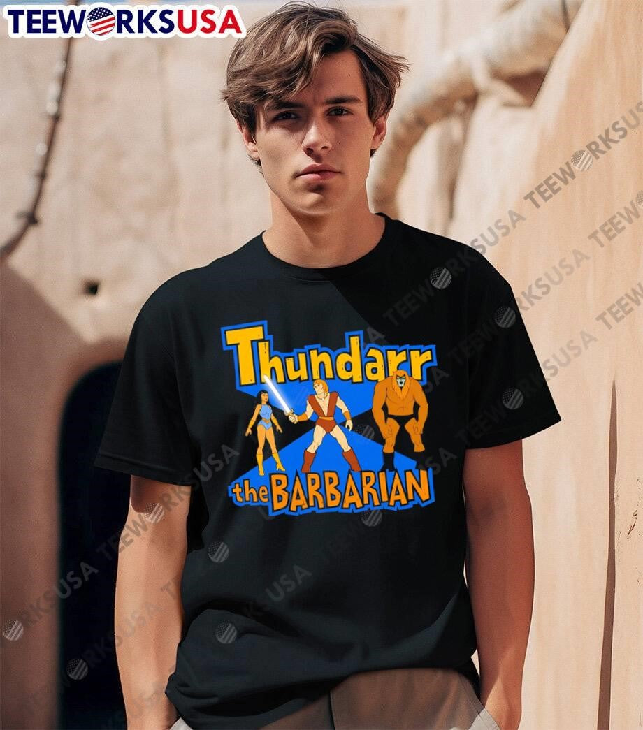 Thundarr and Princess Ariel with Ookla the Mok Fighting Thundarr the Barbarian Shirt