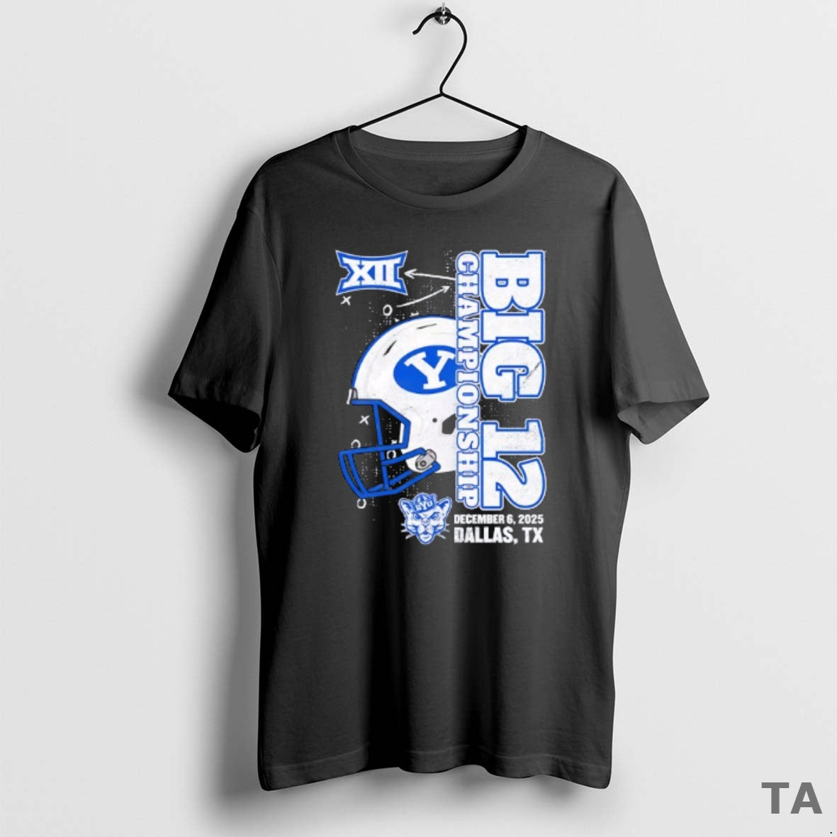 Top Byu Cougars 2025 Big 12 Football Championship Vertical Helmet T Shirt Sweater Hoodie, Sweatshirt | AU01DripNestTees.com