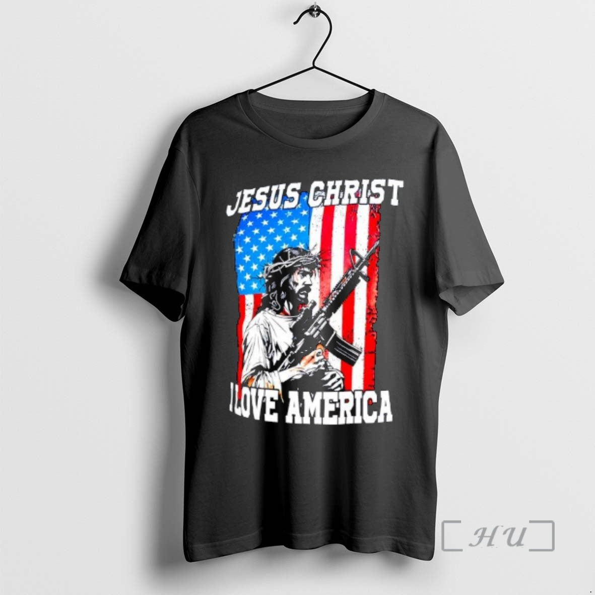 Trending Jesus Christ I Love America Rifle American Flag Graphic T-Shirts, Hoodie, Sweatshirt | AU01DripNestTees.com