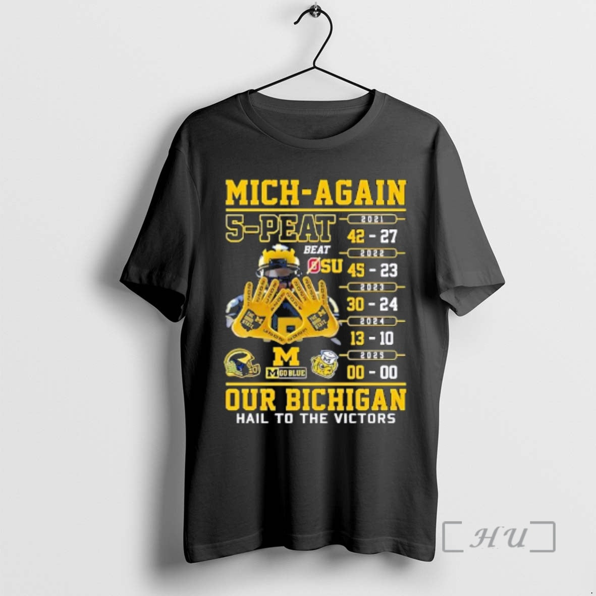 Trending Michigan Mich Again 5 Peat Our Bichigan Hail To The Victors Premium T Shirts Hoodie, Sweatshirt