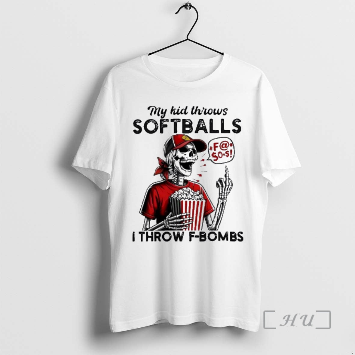 Trending My Kid Throws Softballs Skeleton Red Hat Popcorn Speech Bubble I Throw F Bombs T-Shirts, Hoodie, Sweatshirt