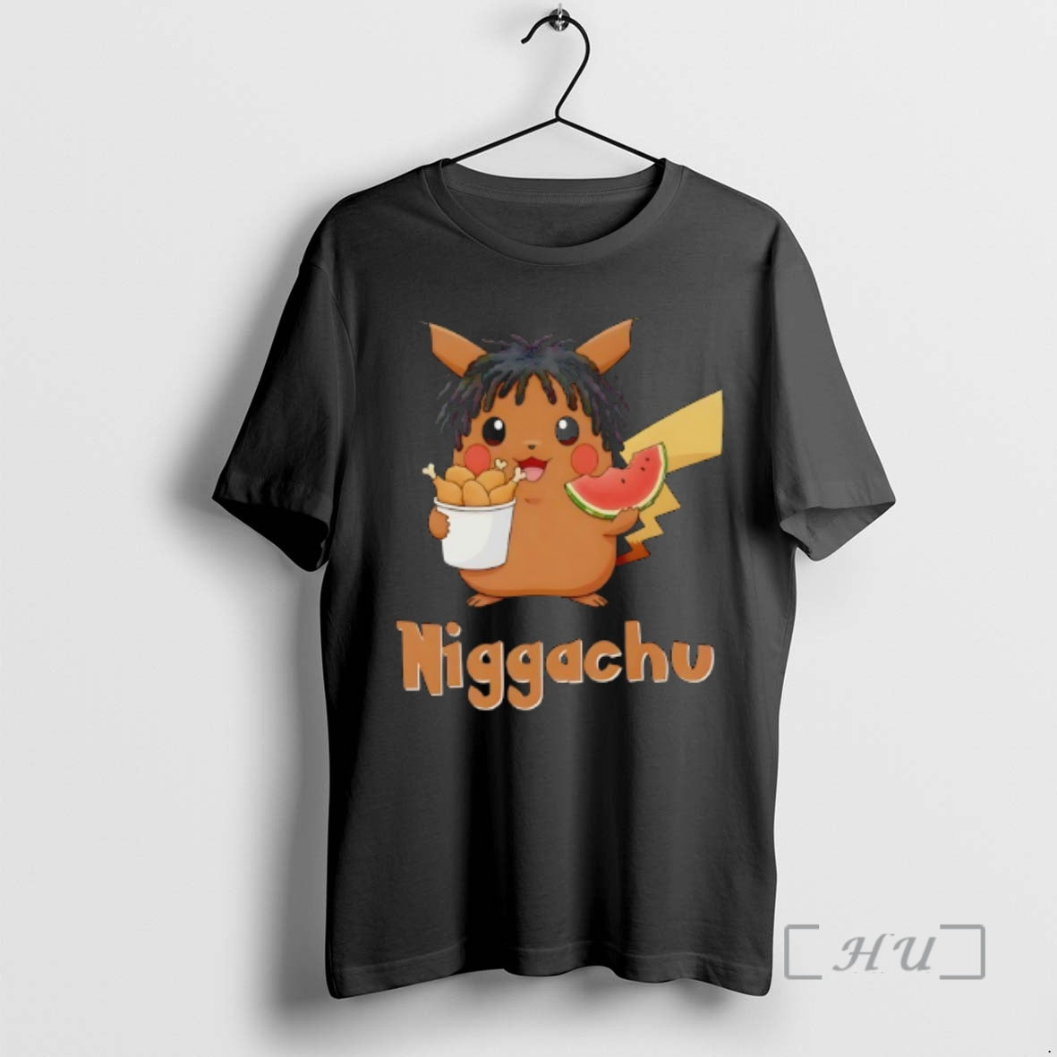 Trending Pikachi X Nigga Niggachu Eat Fried Chicken Drumsticks And Watermelon Premium T Shirts Sweater Hoodie, Sweatshirt