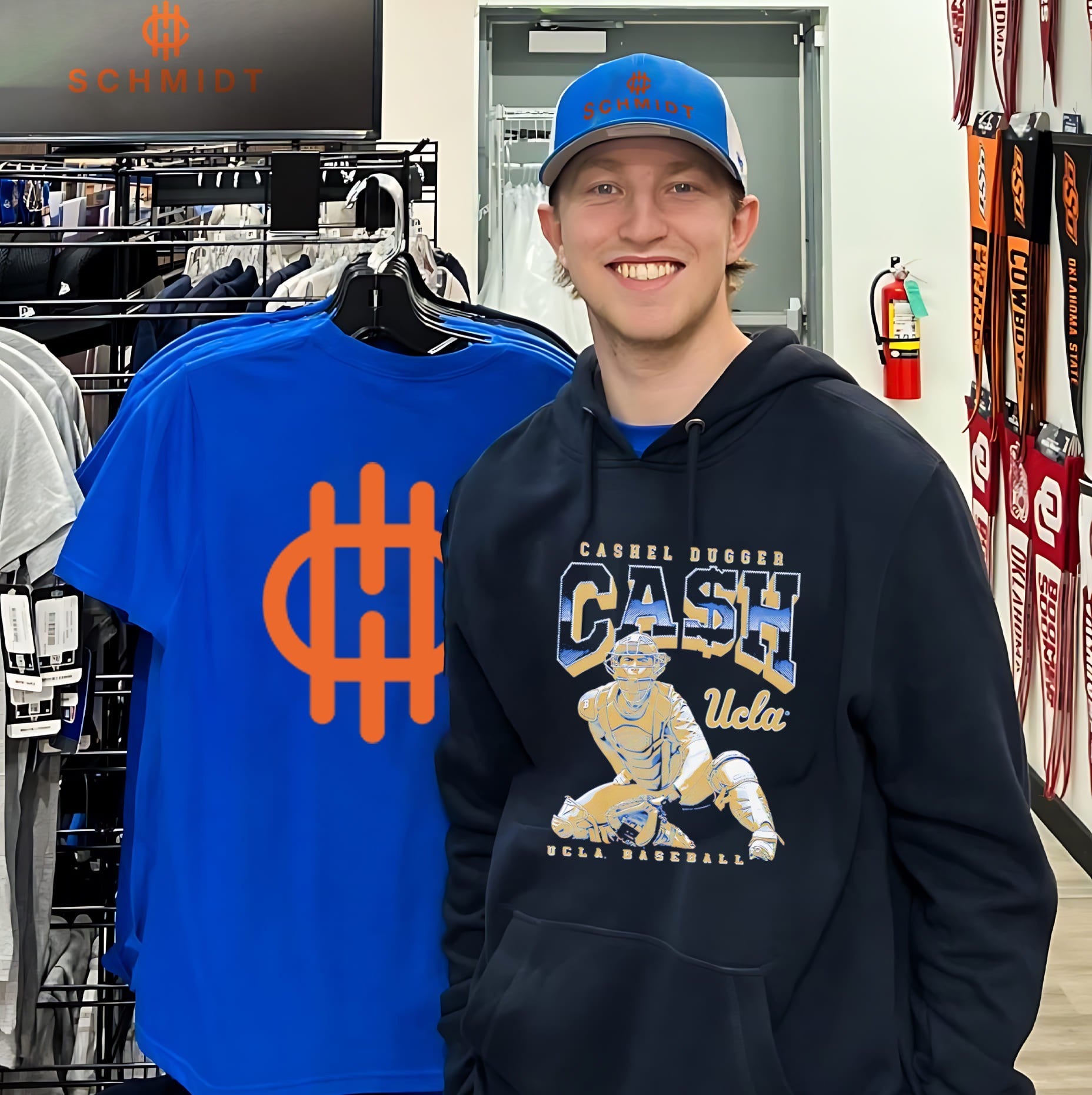 Ucla Bruins Baseball CASH Cashel Dugger posing retro shirt