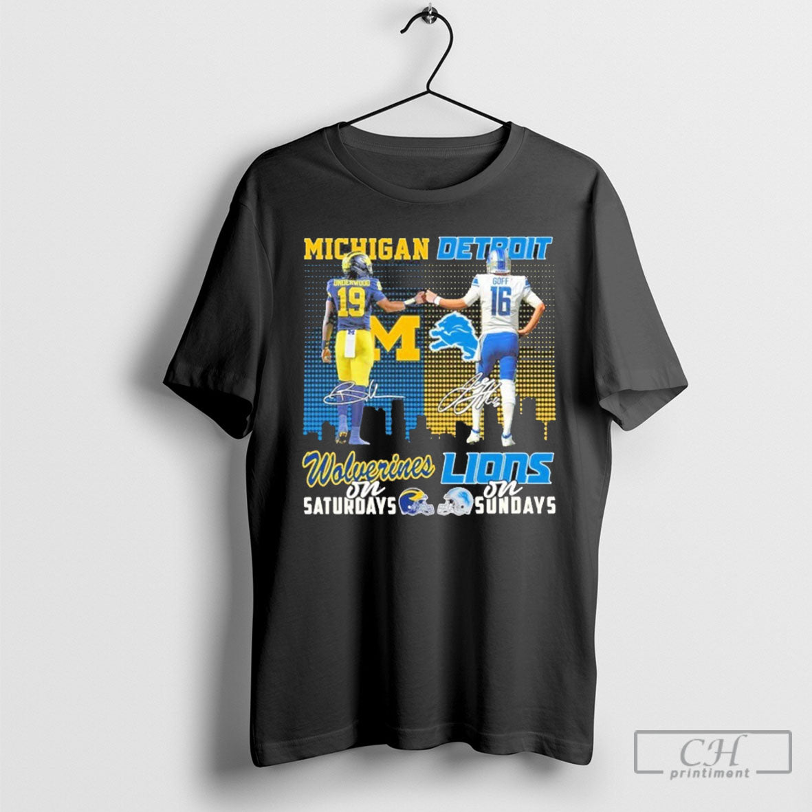 Underwood Wolverines On Saturdays Goff Lions On Sundays T Shirt