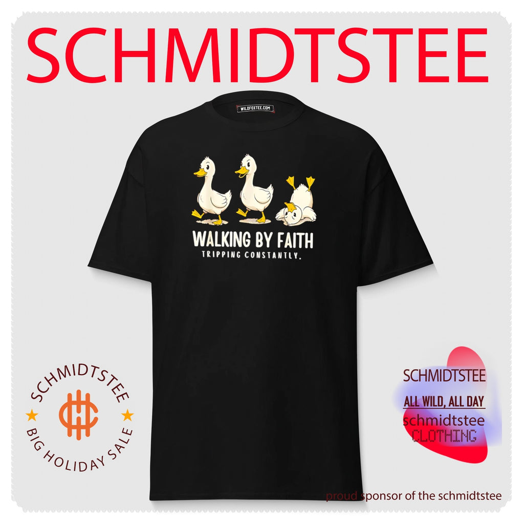 Walking by faith tripping constantly cartoon duck shirt