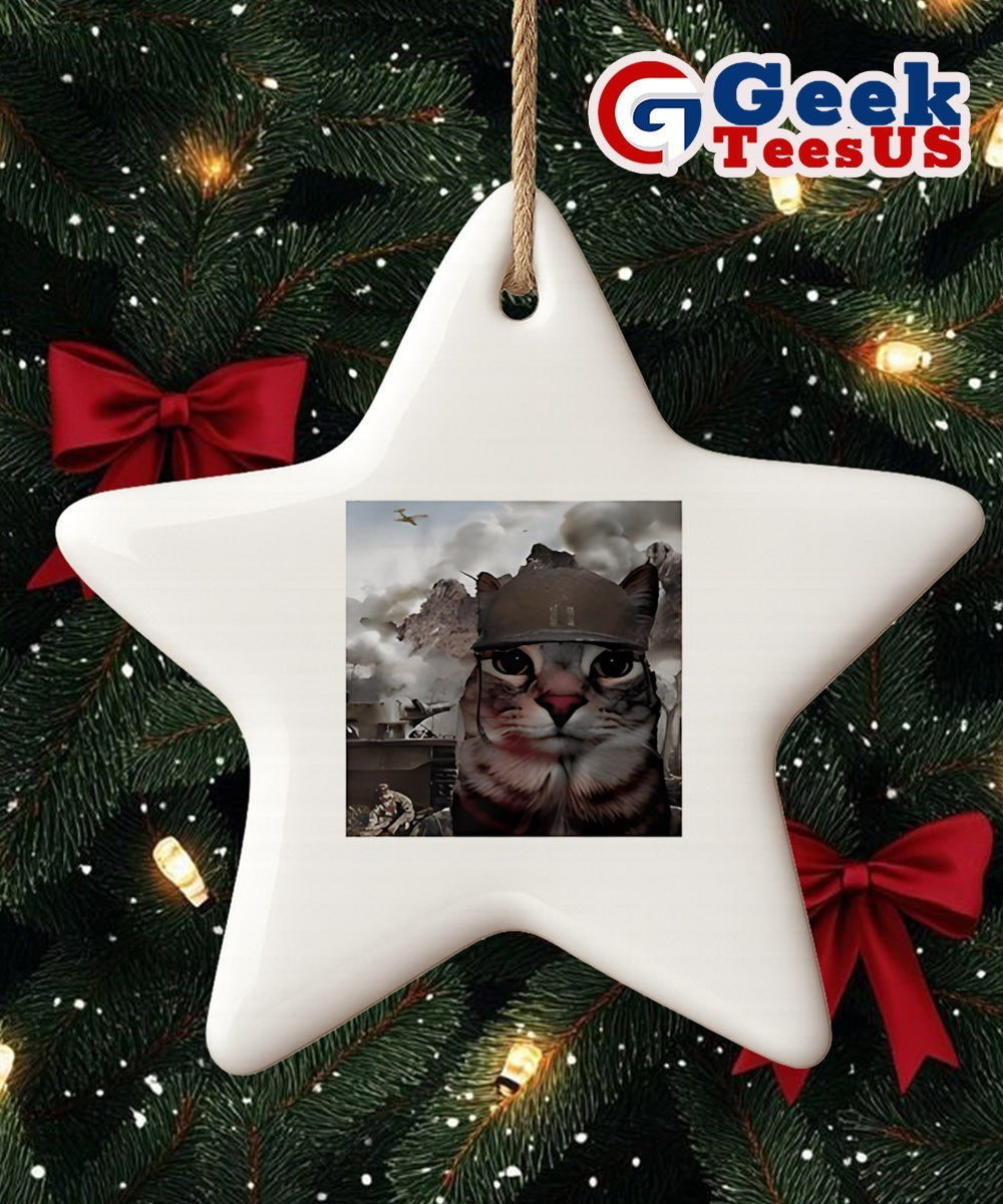 War cat funny meme Ornament