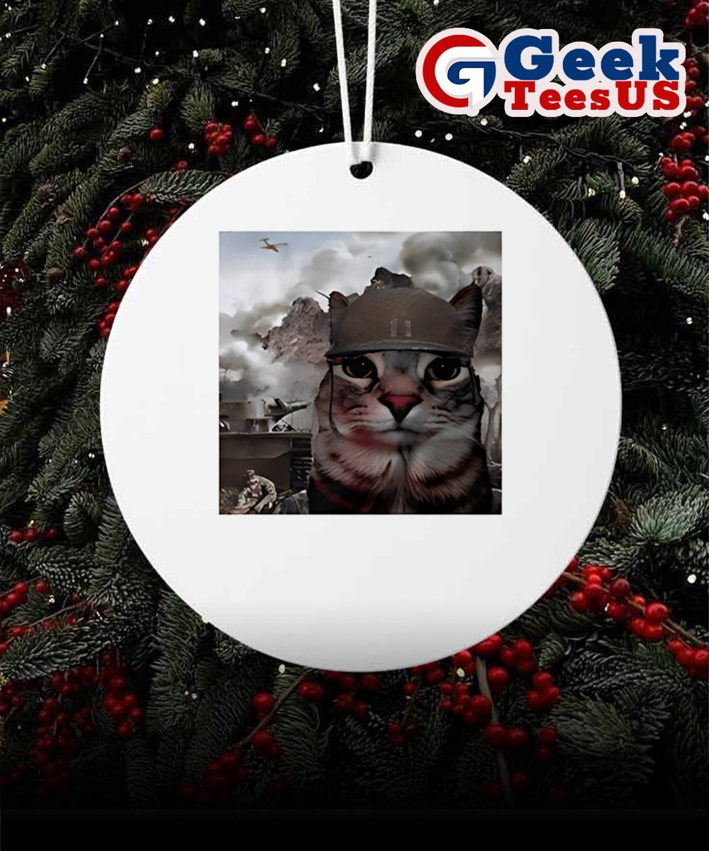 War cat funny meme Ornament