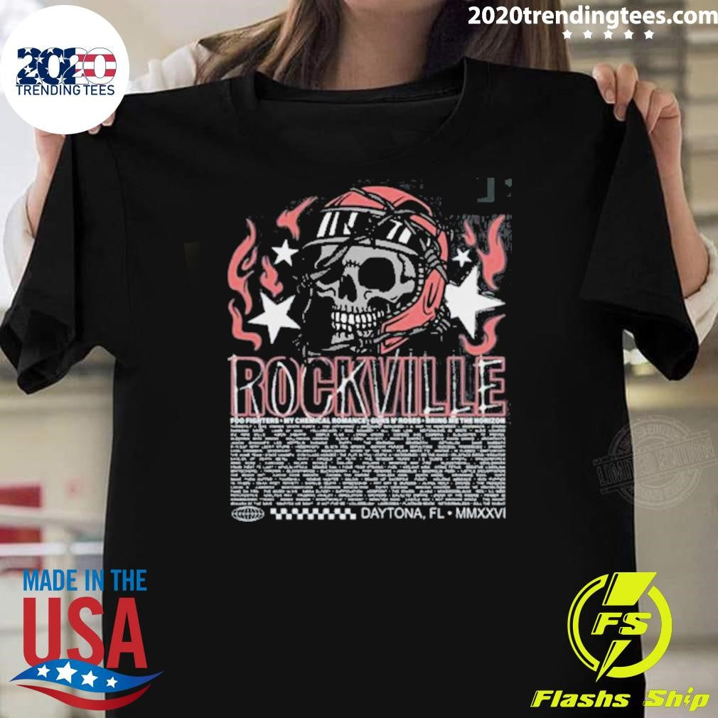 Welcome To Rockville 2026 Daytona Beach Florida Rockville Barbed Helmet Skull Lineup Shirt