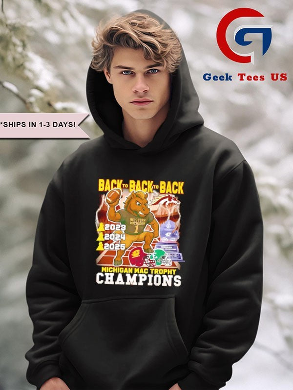 Western Michigan Broncos Michigan Mac Trophy Champions 2025 Back2Back mascot shirt