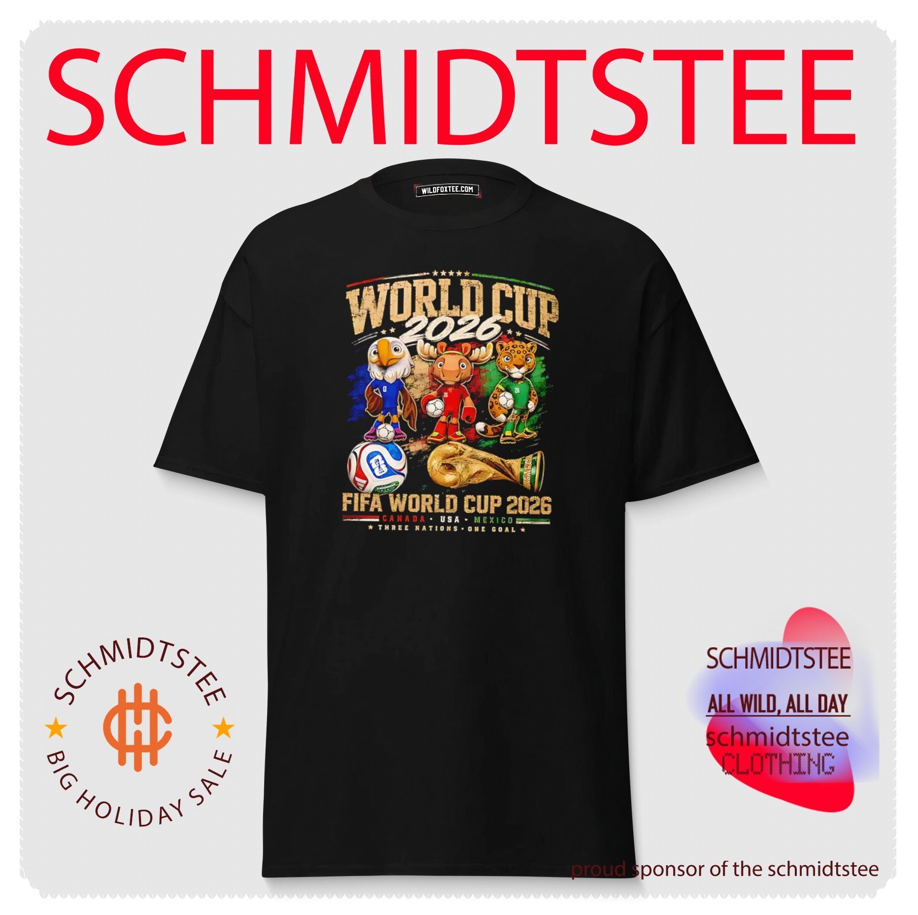 World Cup 2026 trio mascot of host nations Canada USA Mexico shirt