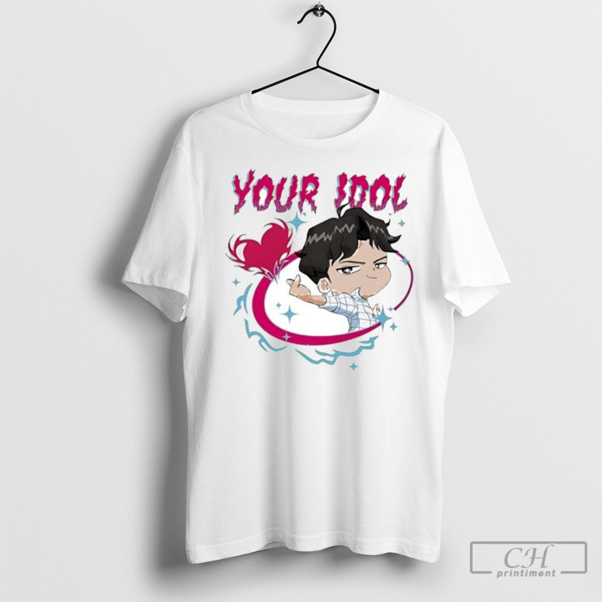 Your Idol Cute Chibi Anime Cartoon Pointing Finger Heart Graphic Shirt Tee