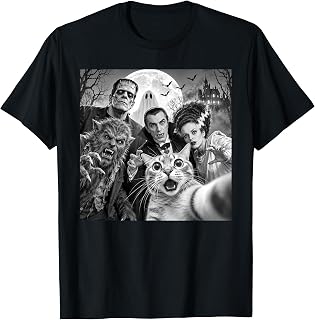 Cat Selfie Retro Horror Movie Monsters Halloween Unisex T-shirt, Sweatshirt, Hoodie (1)