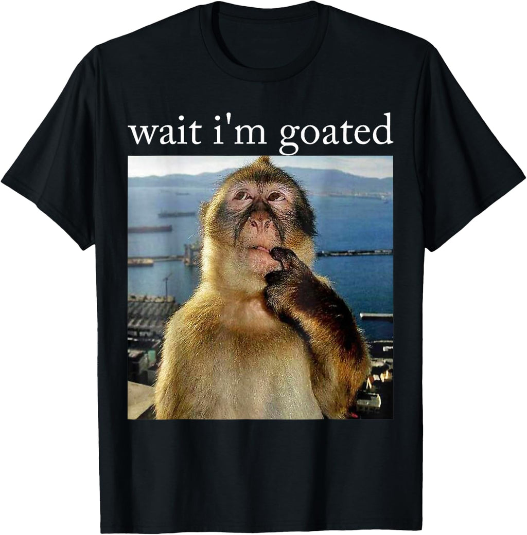 Wait I'M Goated Thinking Monkey Meme Brainrot Unisex T-shirt, Sweatshirt, Hoodie (1)