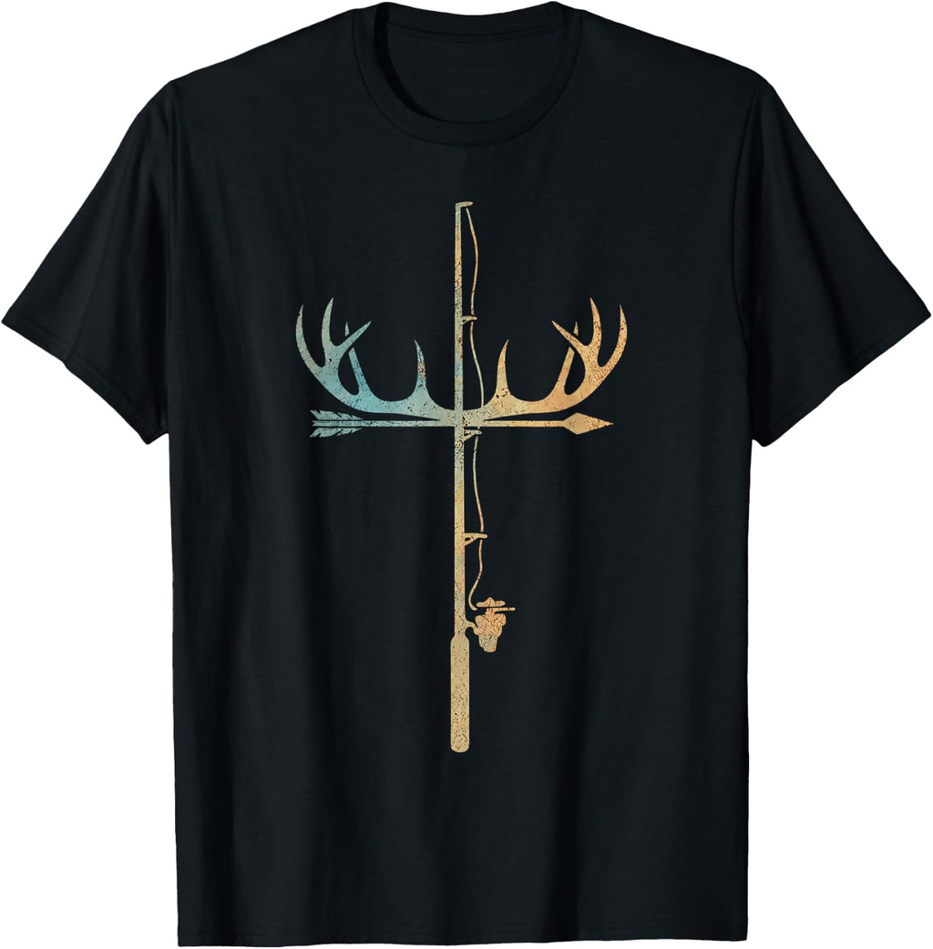 Antler Fishing Rod Cross God Family Hunting Fishing Unisex T-shirt, Sweatshirt, Hoodie (1)
