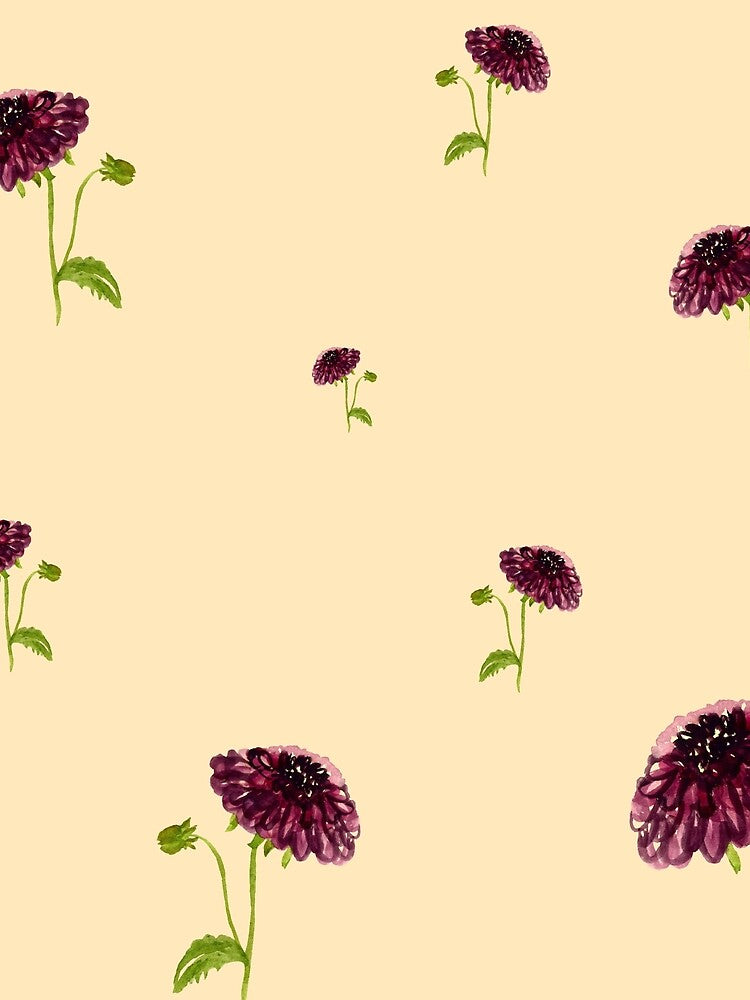 Dahlia red seamless cute pattern a watercolor beige by Yana Mustafina | Boho Soulful Designs