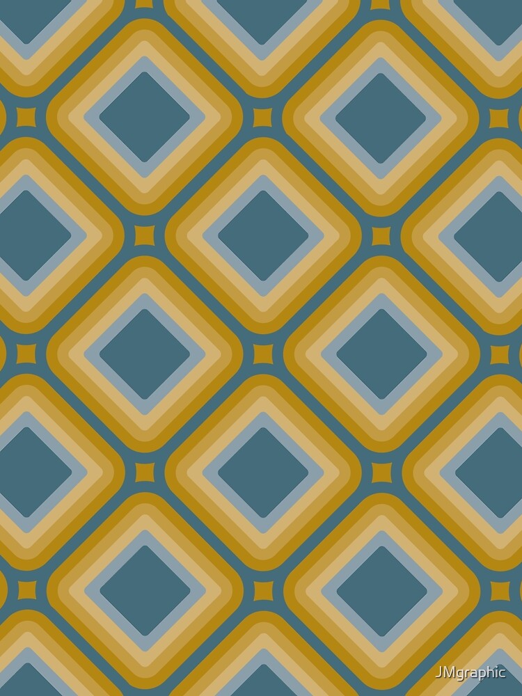 Mid-century Retro Geometric Pattern - Olive yellow and dusty blue by JMgraphic