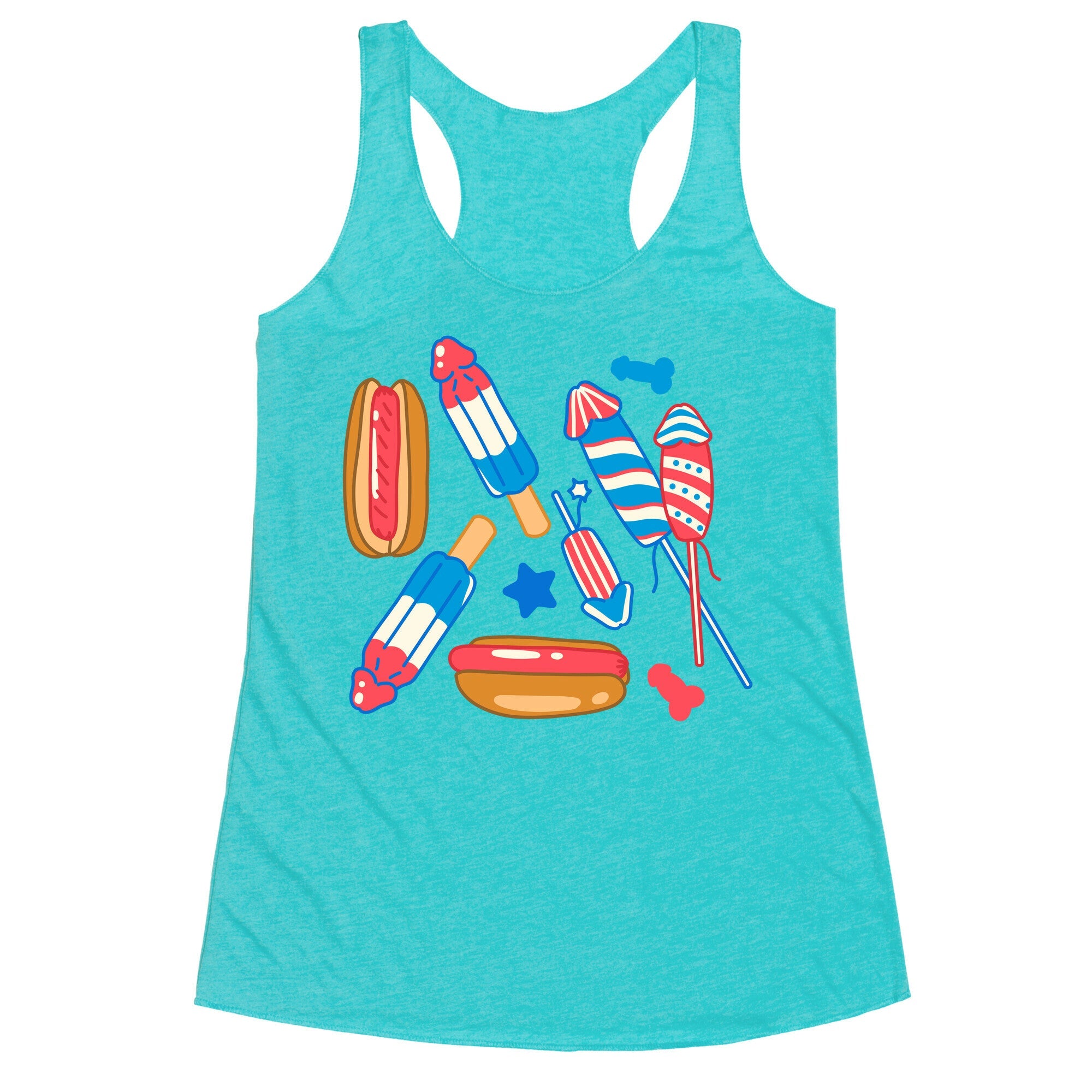 Fourth of July Wieners Pattern Racerback Tank