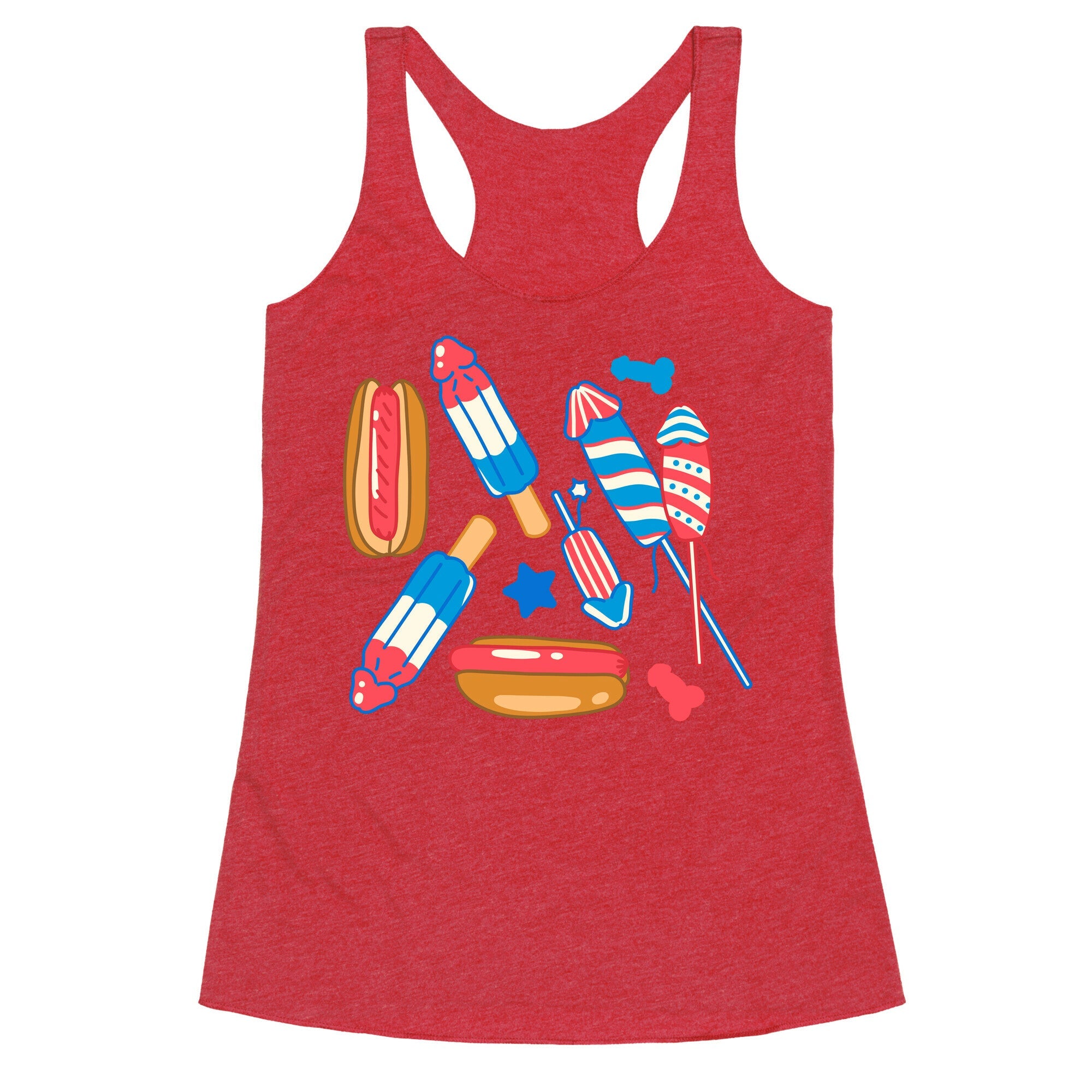 Fourth of July Wieners Pattern Racerback Tank