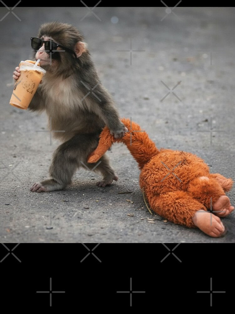 Baby Monkey Punch Drinking Iced Coffee, Animal Lover by BooberriesS