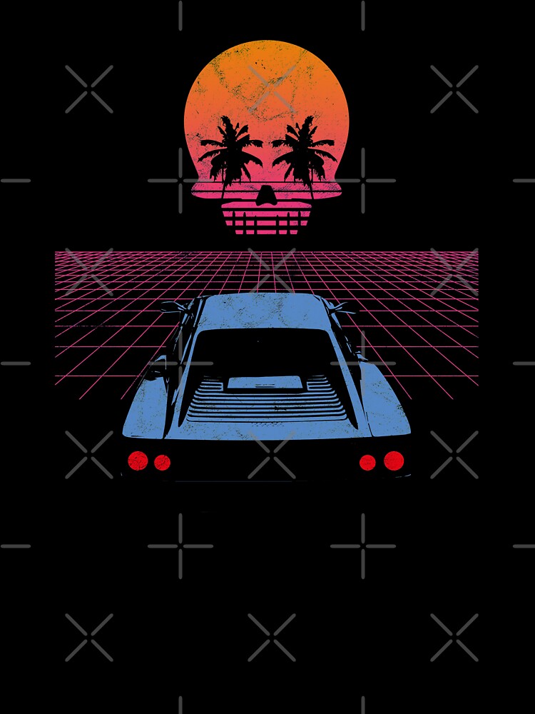 Synthwave Retrowave Aesthetic Vintage Drive Sunset 80s Skull design by A-Fashion