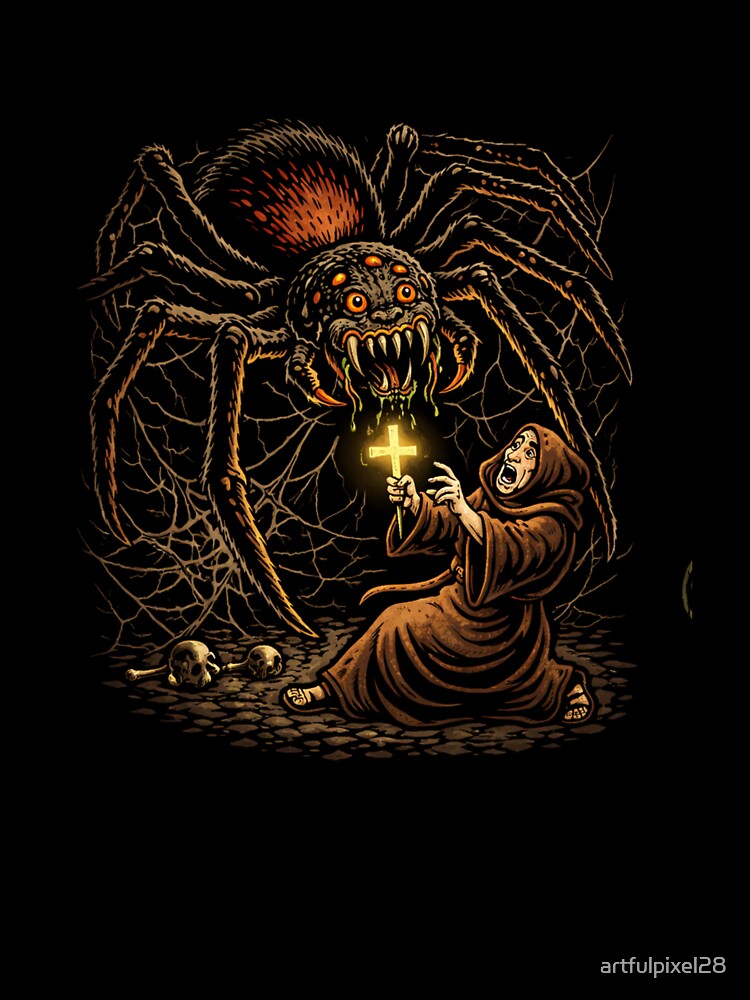 Giant Spider vs Monk – Dark Medieval Fantasy Art by Design by Anthony