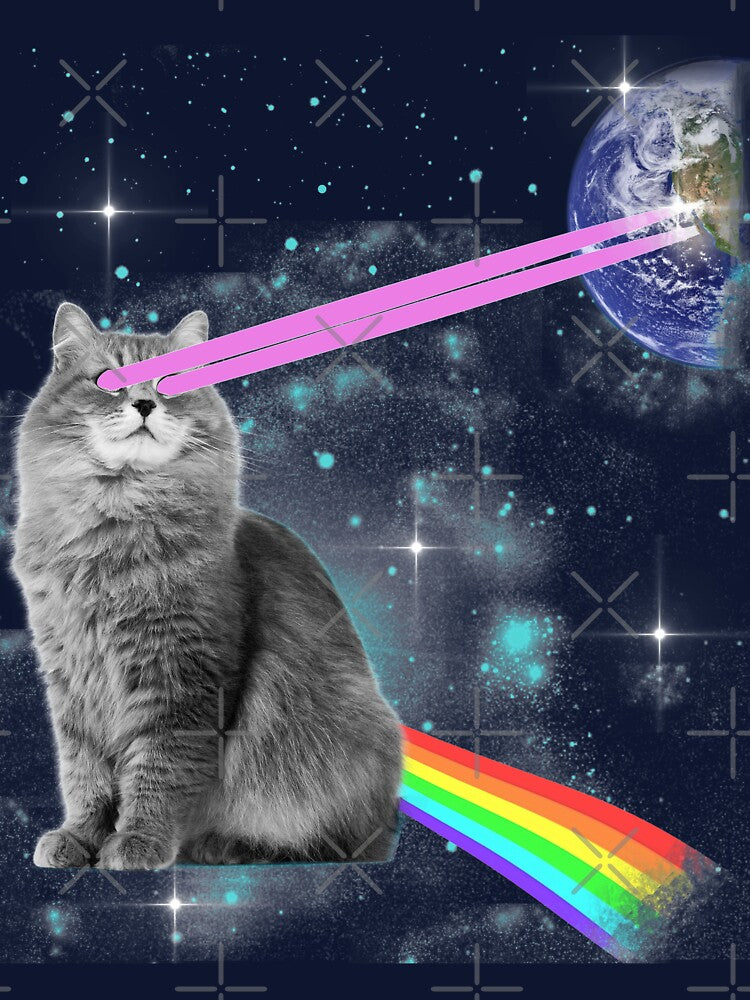Outer Space Rainbow Kitty Cat Laser Eyes On Earth by JakeRhodes