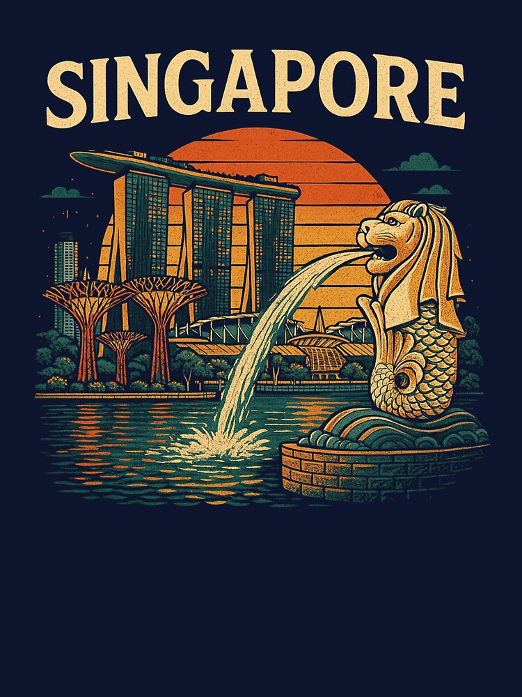 Singapore Merlion Retro Skyline Vintage Travel Souvenir Design by UrbanKangaroo