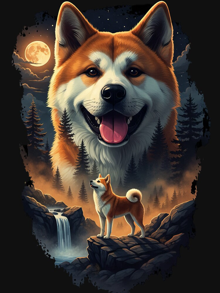 Vintage 90S Akita Inu Howling At The Moon by Stotee