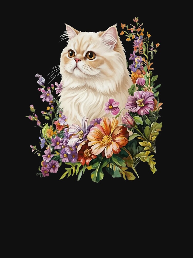 Persian Cat Surrounded By Flowers Cat Lover Gift by salmzouriart