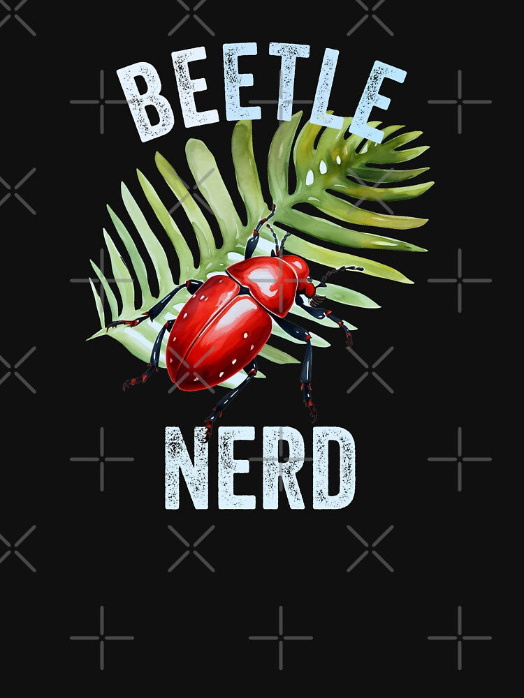 Beetle Nerd Colorful Red Watercolor Beetle with Leaf by Zurickdesigns
