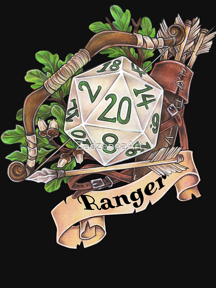 Role-playing game tabletop D20 dice gift Ranger by ZadzeneaArt