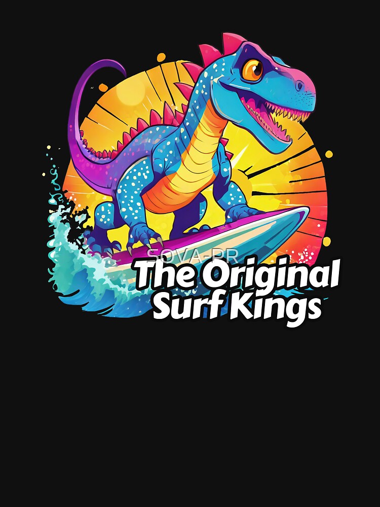 Anime Dinosaur Surfing Funny T-shirt by SOVA-PR