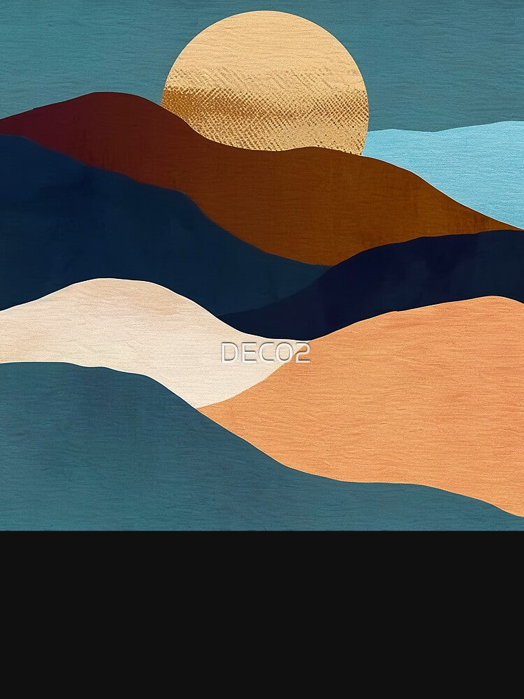 Boho Style Abstract Mountain Landscape Art With Sunset by DEC02