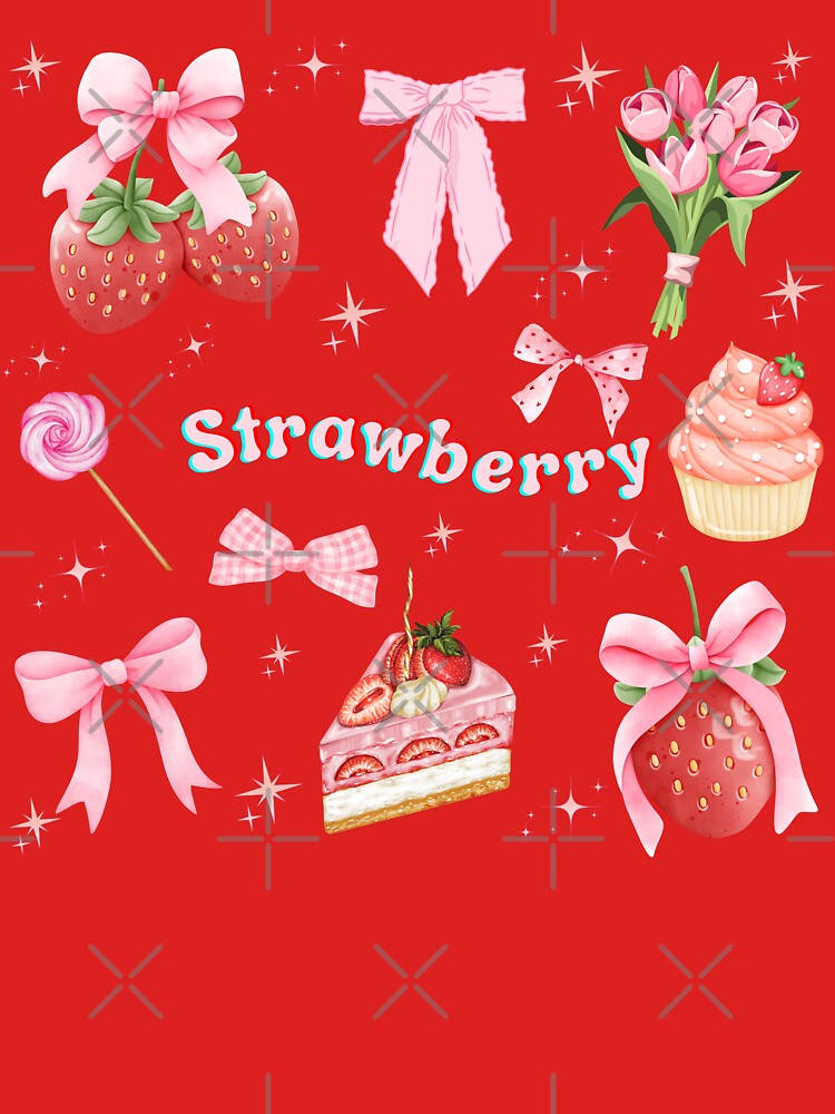 Strawberry Ribbon Coquette bow pattern, Pink Aesthetic Pattern , coquette aesthetic pattern, by Lam Assia