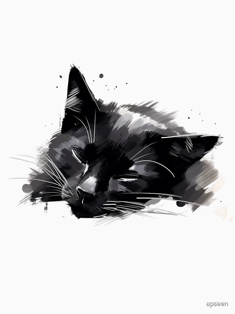 Lazy black cat sleeping drawing style by apseen