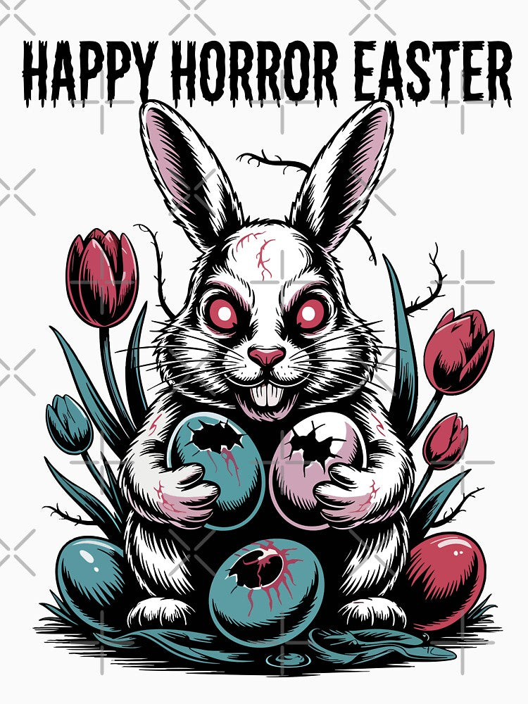 Horror Easter Bunny with Eggs and Flowers by graphicnew