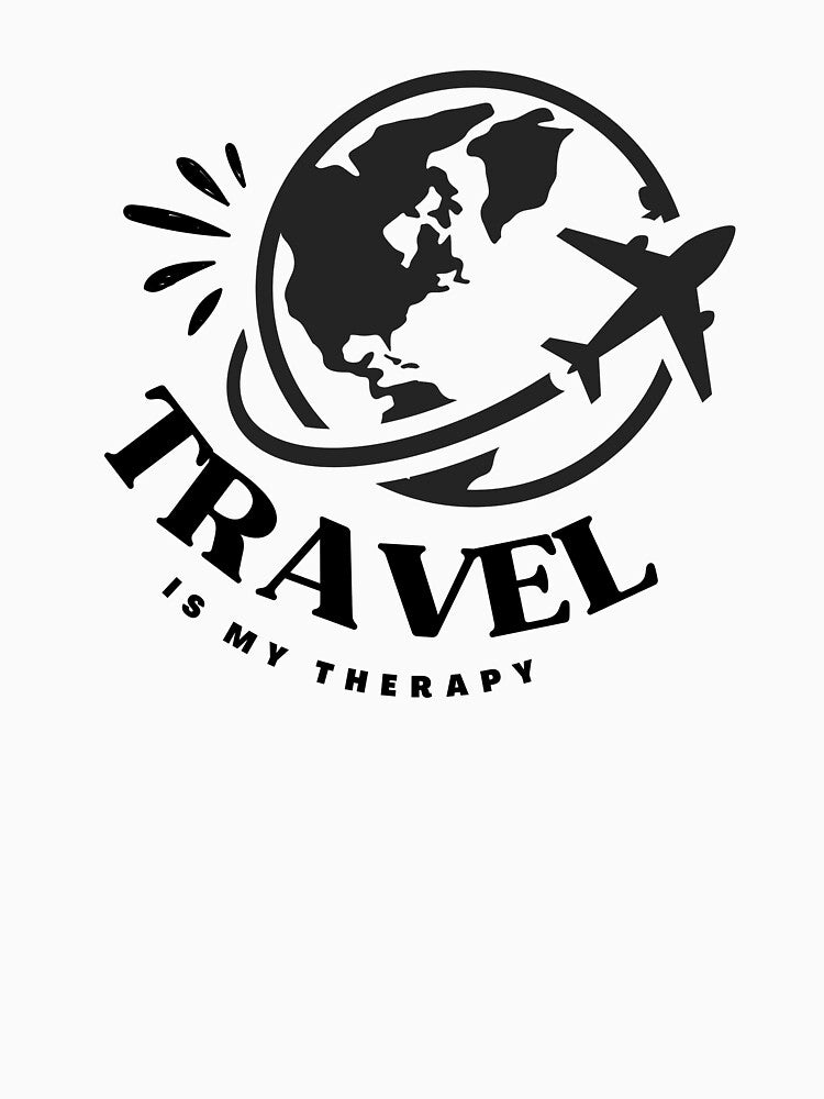 Travel Is My Therapy | Minimalist World Map & Airplane Design by Homeglow Creations