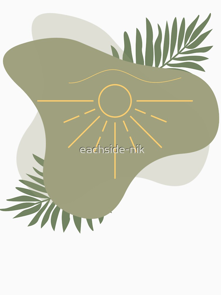 Boho Sun Abstract Art Print – Minimalist Earthy Wall Decor with Botanical Leaves by eachside-nik