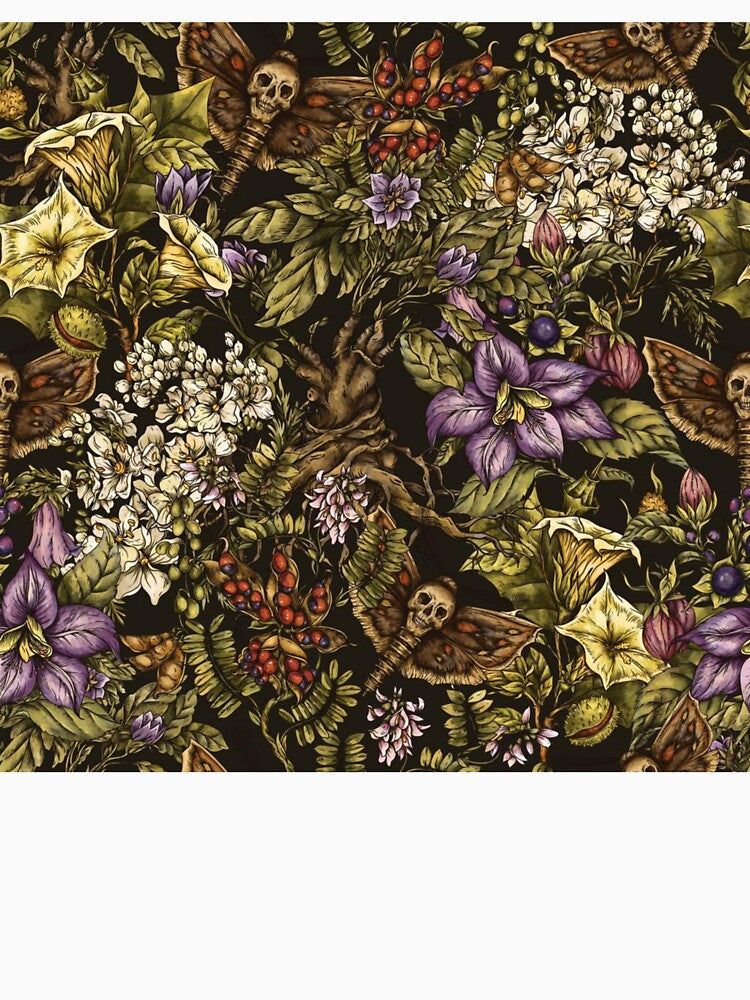 Dark Botanical Skull Moth Pattern by GraveyardGlam