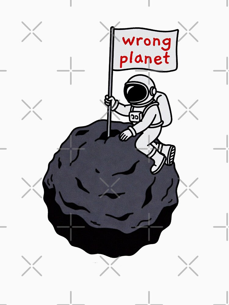 Astronaut Sitting On Rock Holding Wrong Planet Flag by SassyArtistry
