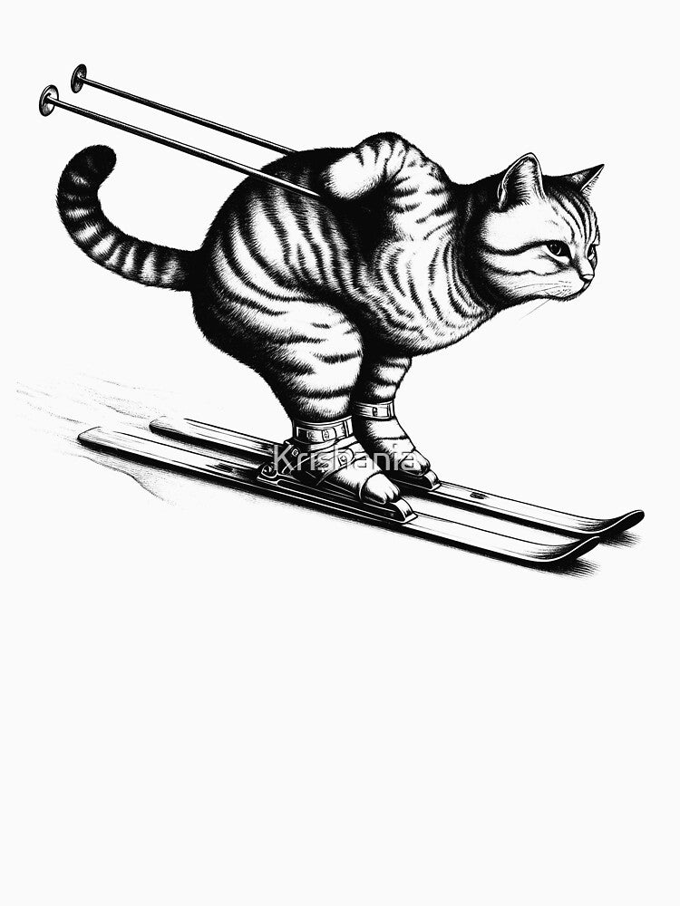 Cat Playing Ski - Cat Skiing by Kimberley King Art  King Art