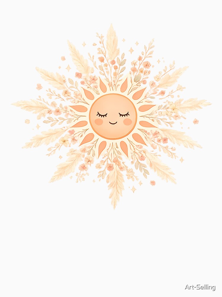 Boho Sun Face with Pampas Grass and Wildflowers — Celestial Floral Art by Art-Selling