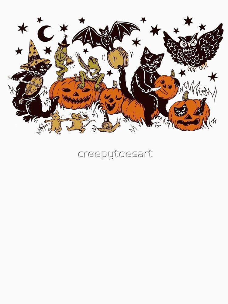 Cute Vintage retro halloween cottage core frog cat by creepytoesart