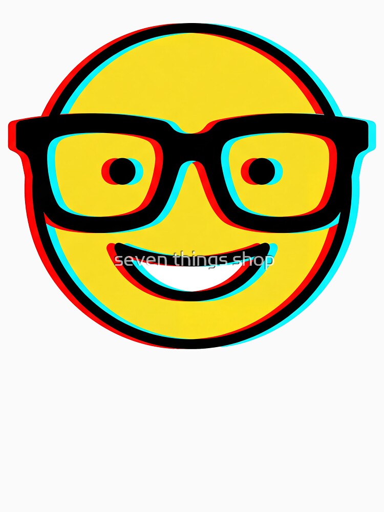 Retro Glitch Nerd Emoji With Glasses Graphic Art by seven things shop
