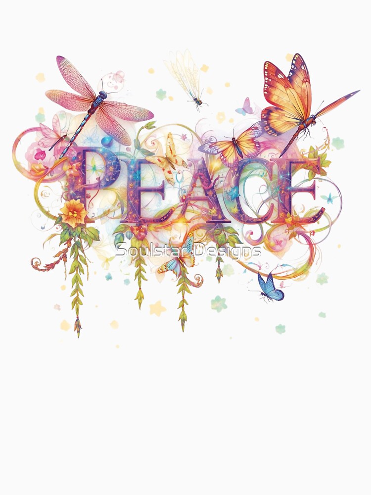 The Word Peace with Butterflies and Flowers by Soulstar Designs