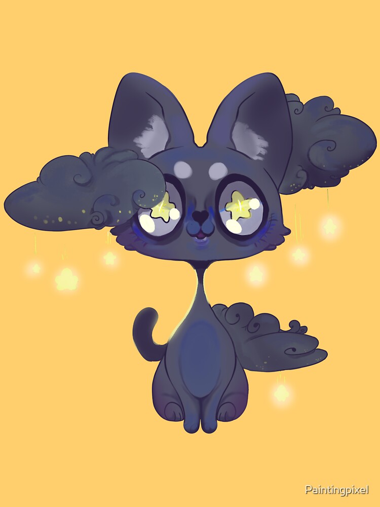 Space Kawaii Black cat by Paintingpixel