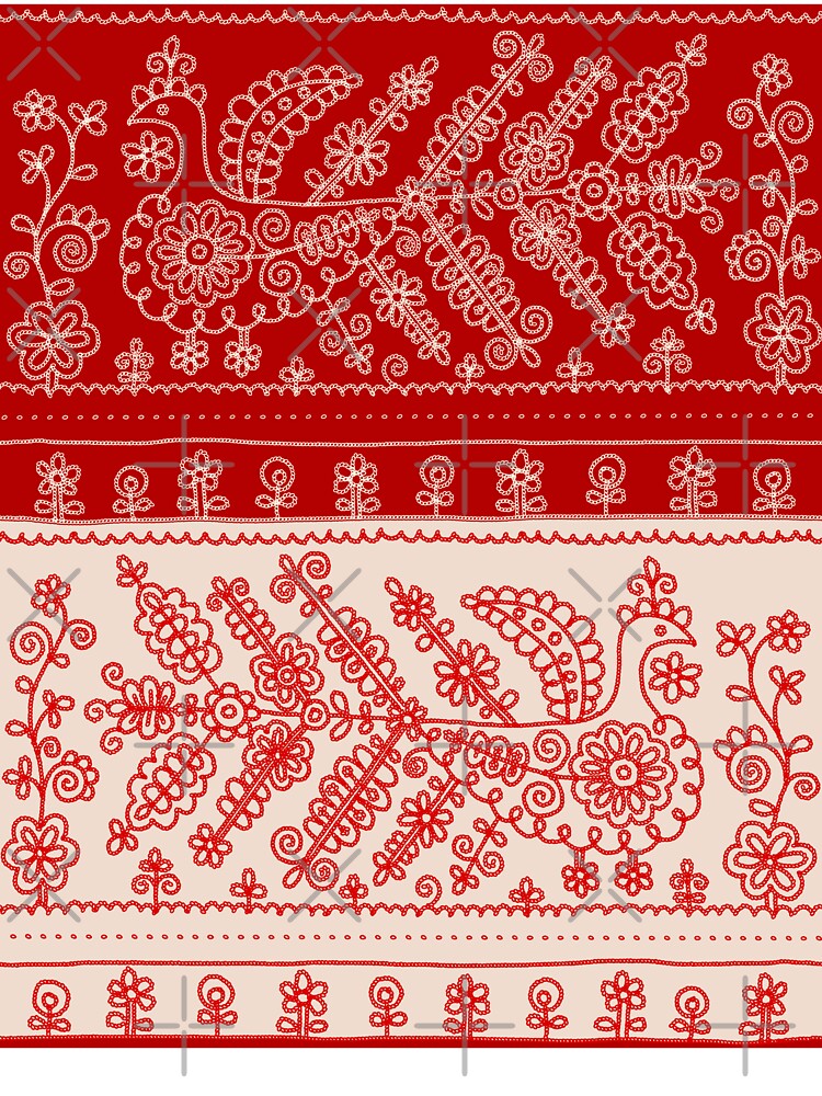 Karelian red and white embroidery bird by 1enchik